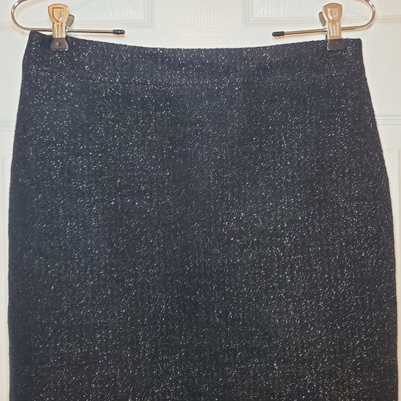 J. Crew Black Gold Metallic Wool Blend Pencil Skirt Sz 0 No.2 - Picture 2 of 11